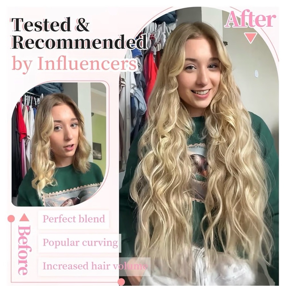 Beach Blonde Hair Extension Clip in Synthetic Highlight Long Wavy 4PCS Thick 20” - Picture 6 of 10